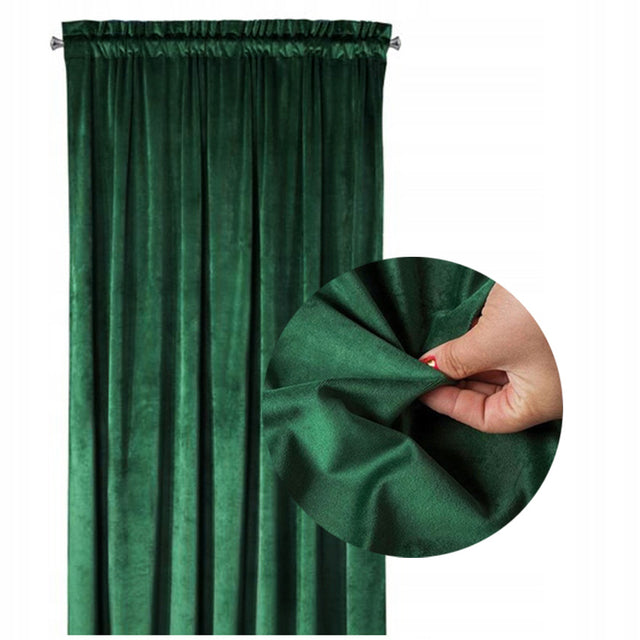 Gruba Zasłona welwetowa Na Taśmie Żabki 140x250 Welurowa Velvet Butelkowy gładki