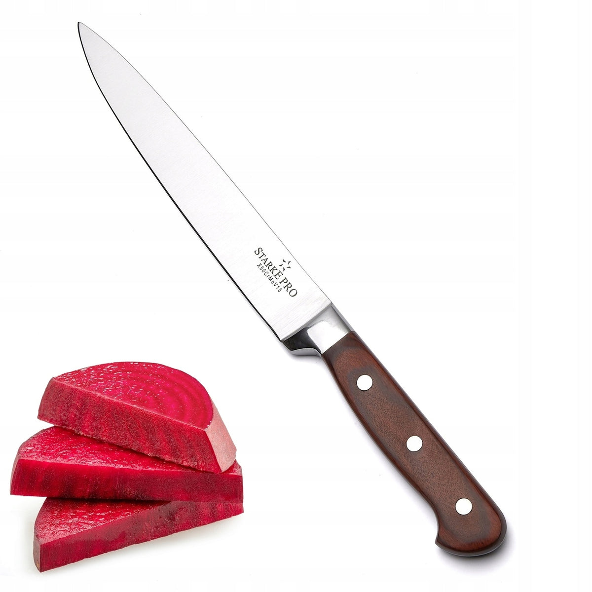 Stalowy NÓŻ UNIWERSALNY kuchenny nóż 22cm DREWNIANA RĄCZKA Silva Starke Pro do krojenia i porcjowania produktów
