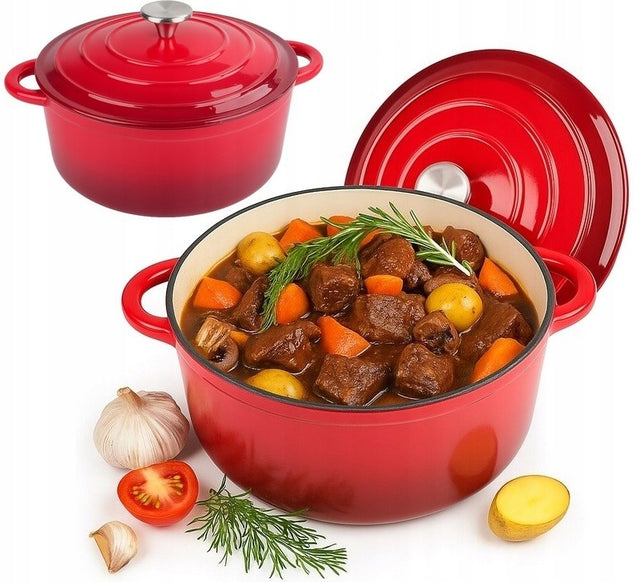Garnek żeliwny 5,9l emaliowany Emalia z pokrywą indukcja piekarnik GAZ 28cm do duszenia, gulaszu, zup i dań jednogarnkowych