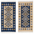 Dywan kilim tkany dwustronny wzór 80x150cm frędzle bawełniany chodnik orientalny niebieski prostokątny do wnętrz