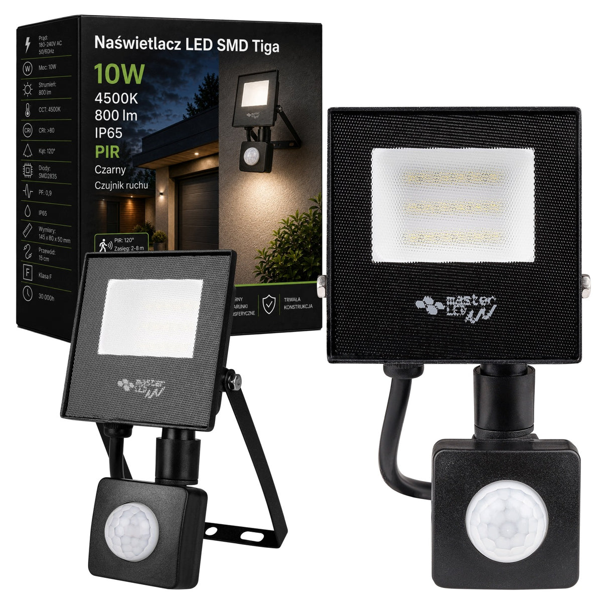 HALOGEN LED z czujnikiem ruchu naświetlacz lampa 10W 4500K ZEWNĘTRZNY IP65 reflektor ogrodowy, oświetlenie podjazdu