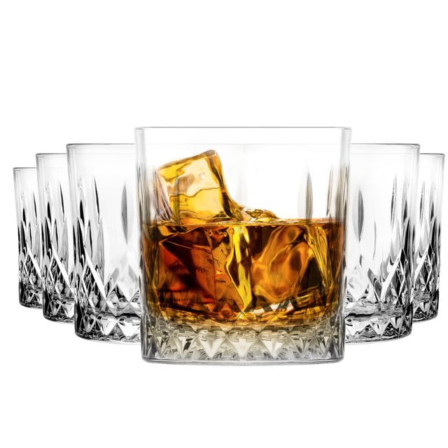 Szklanki Do Whisky Drinków Soków Zestaw 6 szt grube szkło Naczynia do napojów 280 ml, bezbarwne, można myć w zmywarce