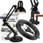 LAMPKA NOCNA NA BIURKO BIURKOWA DO CZYTANIA KREŚLARSKA KABEL 180CM E27 2w1 czarna oprawa stołowa, zasilanie sieciowe