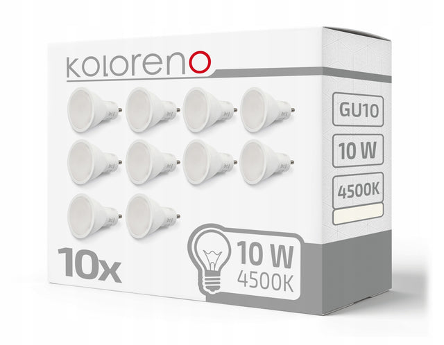 Zestaw 10x Żarówka LED GU10 10W neutralna 4500K komplet energooszczędna reflektor punktowy, 860 lm, do oświetlenia punktowego