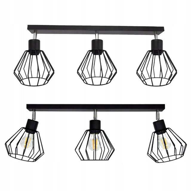 Lampa sufitowa wisząca do sufitu pokoju plafon loft brylant DUT żyrandol oprawa oświetleniowa metalowa czarna 3-punktowa E27