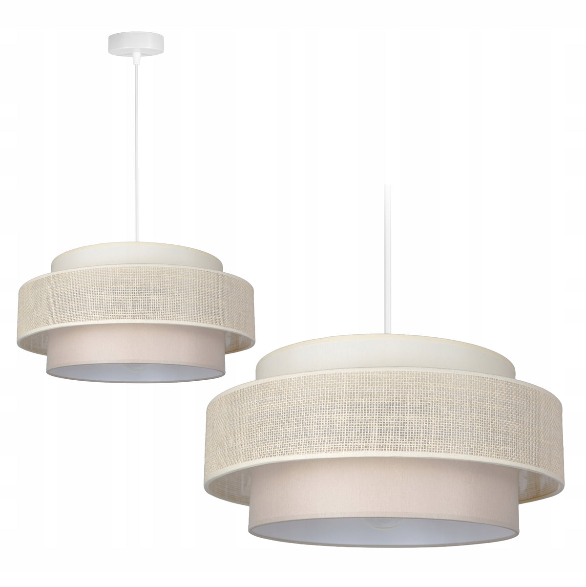 LAMPA WISZĄCA SUFITOWA ŻYRANDOL ABAŻUR NOWOCZESNA BOHO DO SALONU I POKOJU kremowa tkanina, 1 punkt światła, gwint E27
