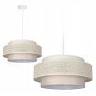LAMPA WISZĄCA SUFITOWA ŻYRANDOL ABAŻUR NOWOCZESNA BOHO DO SALONU I POKOJU kremowa tkanina, 1 punkt światła, gwint E27