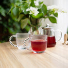 Zestaw 6 sztuk szklanych kubków z uchem ruben wz2 340ml ryfle ozdobne ucho szklanki do kawy i herbaty, do zmywarki