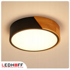 Plafon sufitowy Lampa LED z drewnem czarna 30cm 30W boho do pokoju mała okrągła oprawa oświetleniowa, zintegrowane