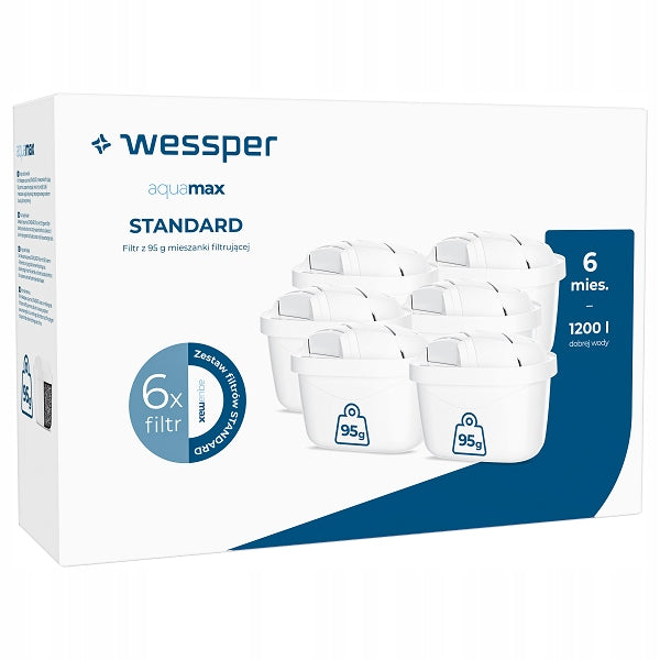 Filtry do wody wkłady Wessper Aquamax do dzbanków Brita Dafi Aquaphor 6 szt do dzbanka