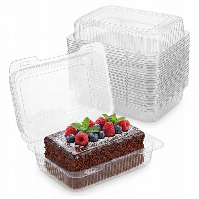 POJEMNIKI OPAKOWANIA PUDEŁKA NA CIASTO TORT CUKIERNICZE 236x165x110 25szt na wypieki i desery, plastikowe, przezroczyste