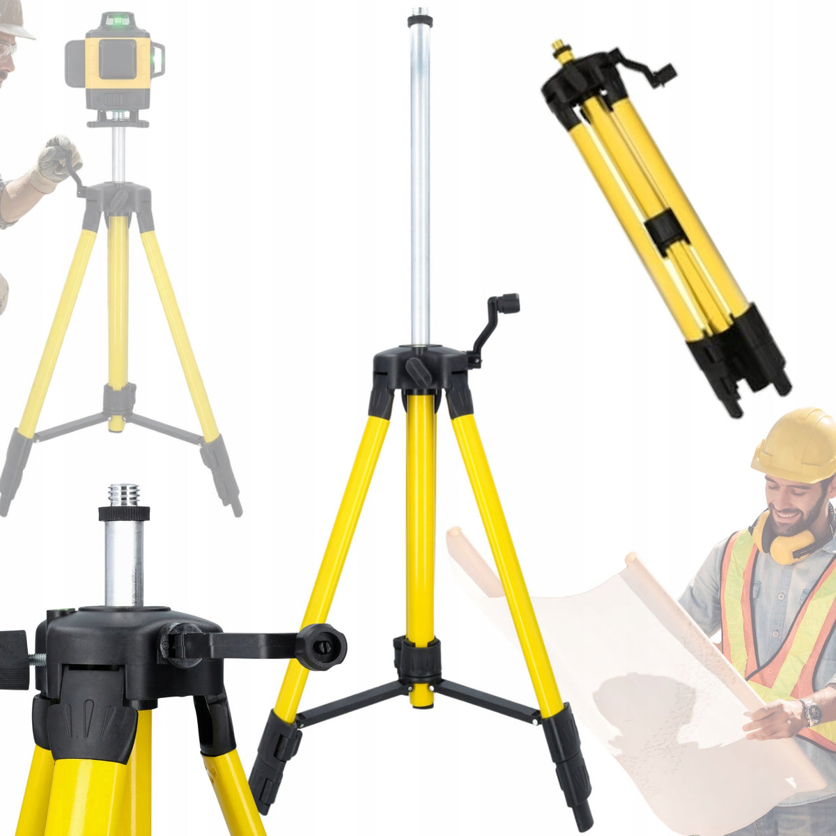 Trójnóg statyw do lasera krzyżowego do poziomicy laserowej tripod 117cm teleskopowy, gwint 5/8 cala, wysokość 120 cm