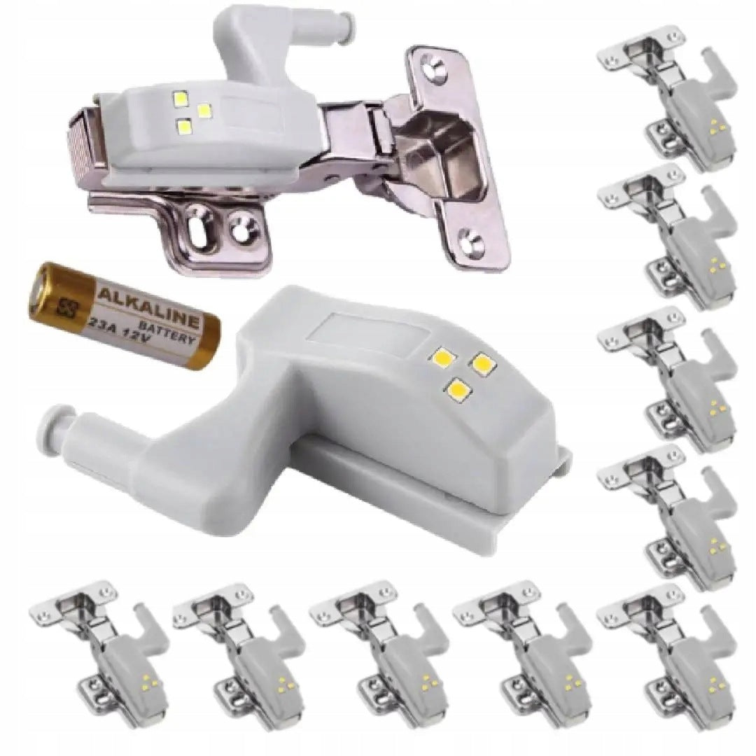 10x lampka lampki do szafki szafy na zawias zawiasy drzwi 3LED + bateria oświetlenie meblowe, garderoba, neutralna