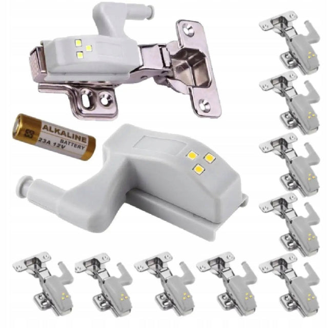 10x lampka lampki do szafki szafy na zawias zawiasy drzwi 3LED + bateria oświetlenie meblowe, garderoba, neutralna biel, 1 w