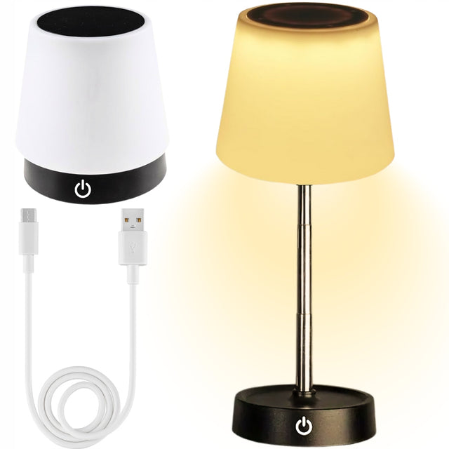 Lampka LED stołowa nocna akumulatora usb-c ściemnialna regulowana dotykowa na biurko, do sypialni, czarna 31 cm, 12 punktów światła