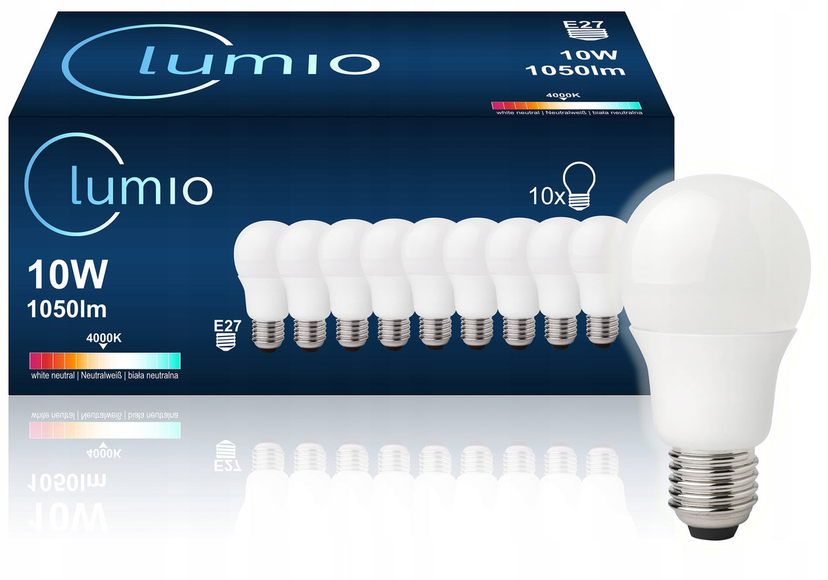 10x Żarówka LED E27 10W 1050lm 4000K Mleczna Biała Neutralna Niemrugająca energooszczędne źródło światła kuliste do