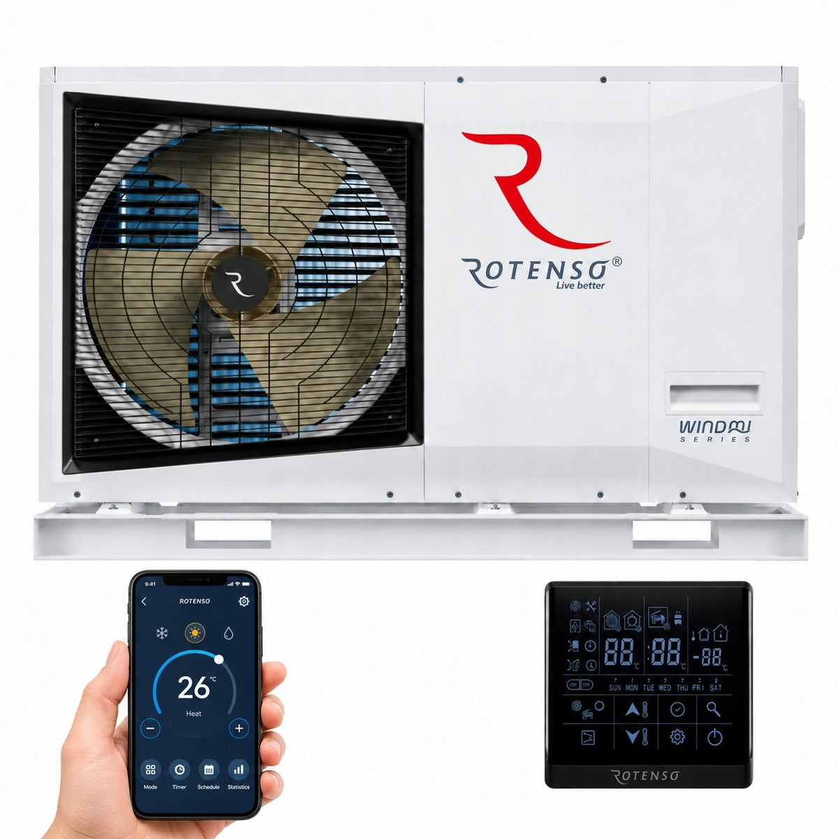 Pompa ciepła Rotenso Windmi 8 kW Monoblock 230V WiFi a+++ biała 1-faza powietrze-woda do ogrzewania domu