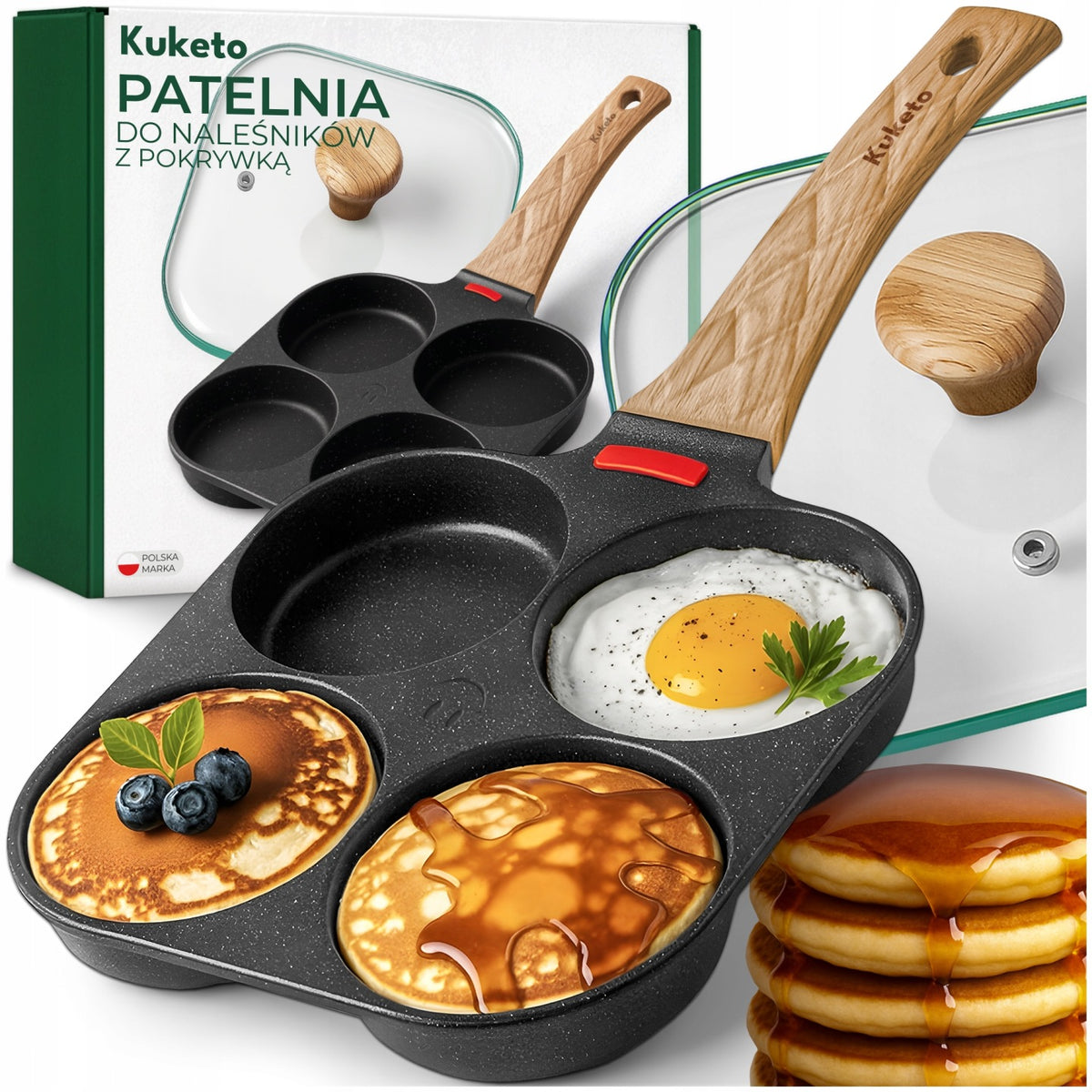 PATELNIA DO NALEŚNIKÓW PANCAKES jajek NON-STICK czujnik INDUKCJA z pokrywką kwadratowa, placki, omlety, odpinany