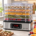 Suszarka do grzybów owoców duża + stalowe sita + termoobieg regulacja 10W1 do ziół i warzyw, 5 poziomów, 600 w, BPA free