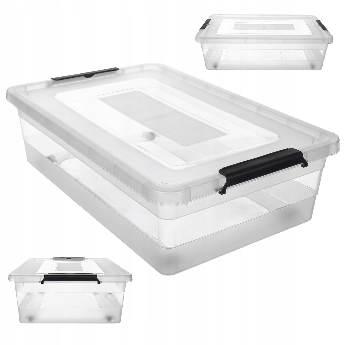 Pojemnik z pokrywą do przechowywania 28l organizer plastikowy na zabawki skrzynia na kółkach, bezbarwna, 39x59x17 cm