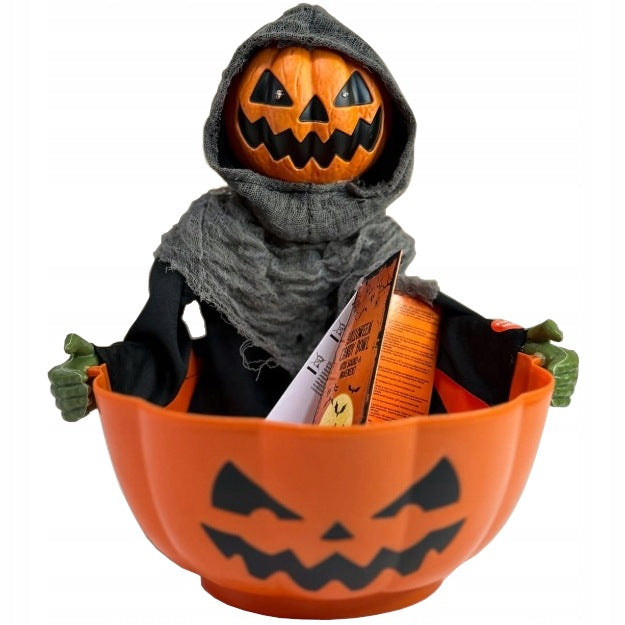 Miska na halloween dynia na słodycze cukierki ruchoma dynia dźwięk pojemnik na łakocie, ozdoba na imprezę przebieraną