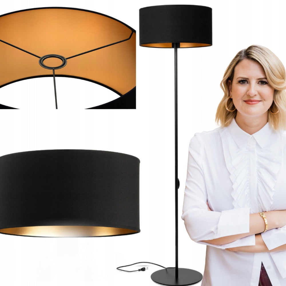 Lampa stojąca podłogowa LOFT ABAŻUR czarny złoty oświetlenie do salonu, sypialni i biura, 1 punkt świetlny, gwint E27