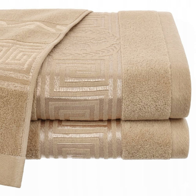 Ręcznik Kąpielowy 70x140 Bawełna 500g/m2 Hotelowy Beżowy Miękki Frotte szybkoschnący, z haftem i bordiurą, na prezent