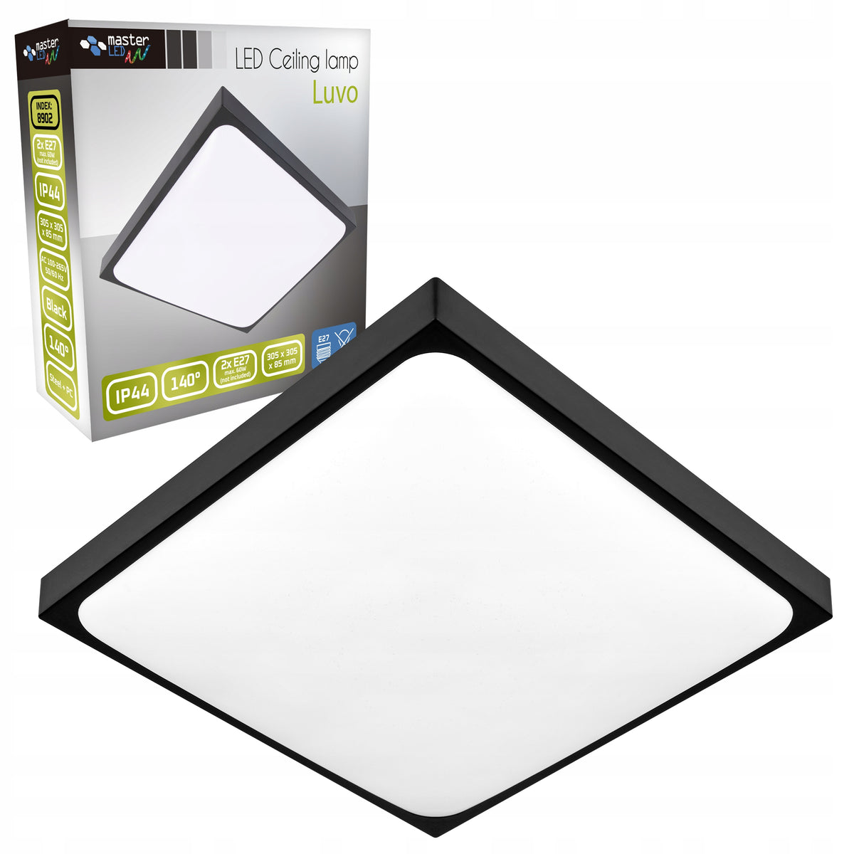 Plafon Lampa sufitowa LED 2x E27 kwadratowy Natynkowy Oprawa czarny do salonu, kuchni i korytarza, na żarówki do 6 w