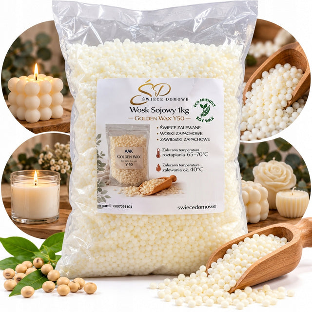 Wosk sojowy naturalny ECO do produkcji świec sojowych rozdrobniony Y50 1kg do ręcznego odlewania, biały surowiec do rękodzieła