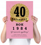 Kartka XXL z imieniem urodzinowa na 40 urodziny 1984 1985 1986 LAT + imię laurka dla jubilata, papierowa pamiątka