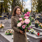 Bukiet wkład do Wazonu jesienny stroik na Cmentarz sztuczne Kwiaty na grób wiązanka florystyczna ozdoba nagrobna 60 cm