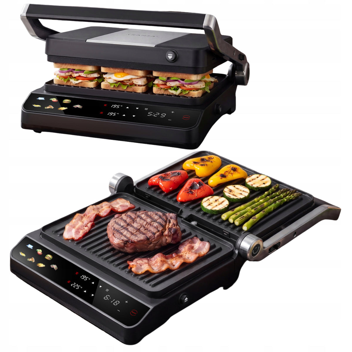 Grill elektryczny kontaktowy opiekacz Rozkładany 9 programów Duża Moc 2200W nominalna