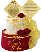 TORT Z RĘCZNIKÓW prezent na ROCZNICĘ ŚLUBU 10 20 30 40 45 50 60 ZŁOTY HAFT komplet łazienkowy 50x100 cm, gramatura