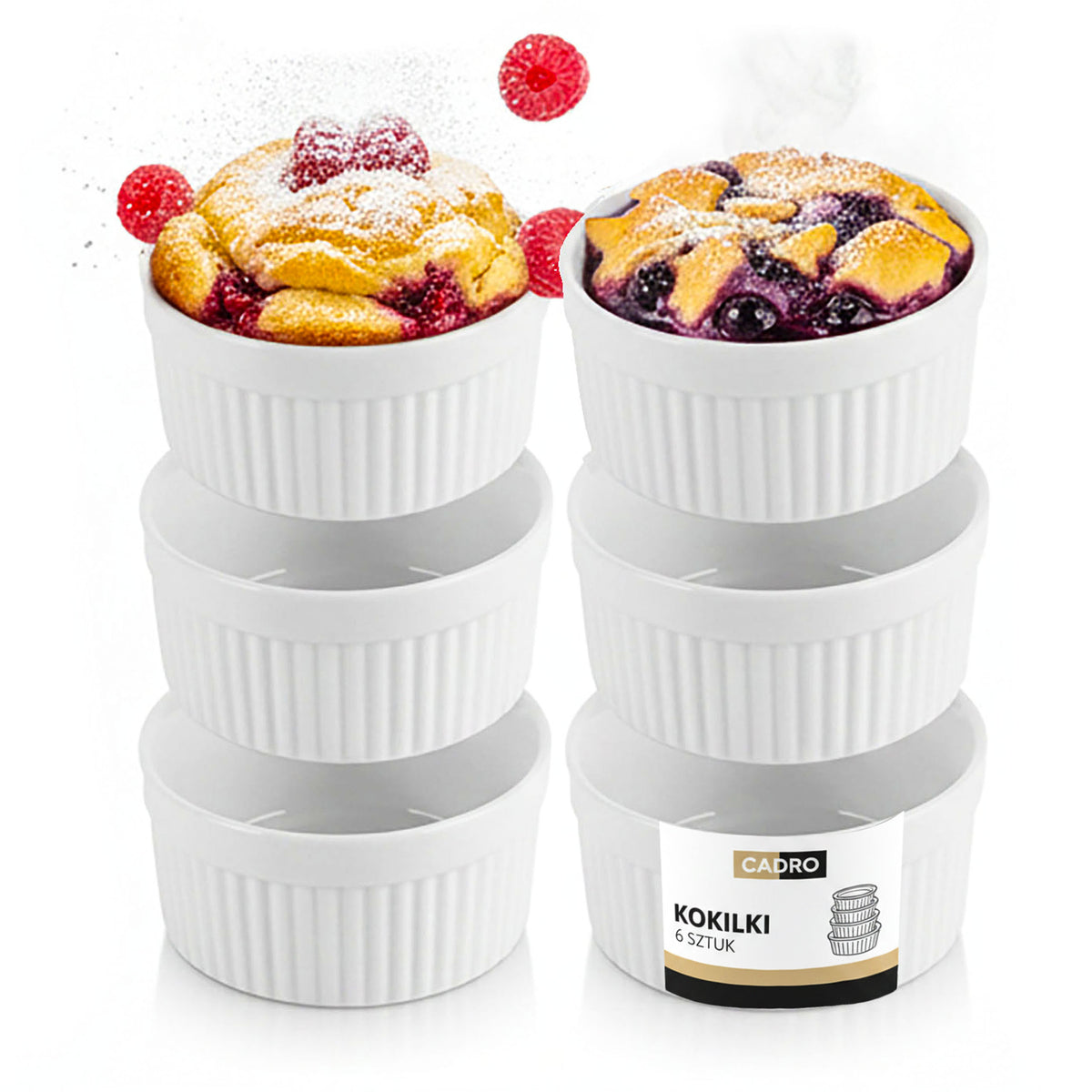 6x Kokilki naczynie do zapiekania żaroodporne okrągłe miski miseczki 200 ml porcelanowe ramekiny do sufletów, do
