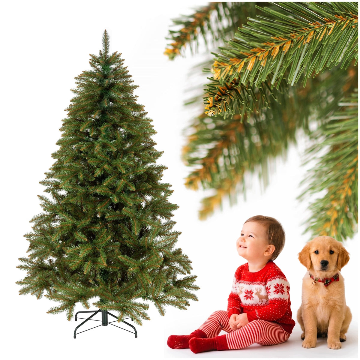 CHOINKA SZTUCZNA ŚWIERK KAUKASKI 180 cm naturalny gęsta PREMIUM STOJAK 161 - 180 cm zielony