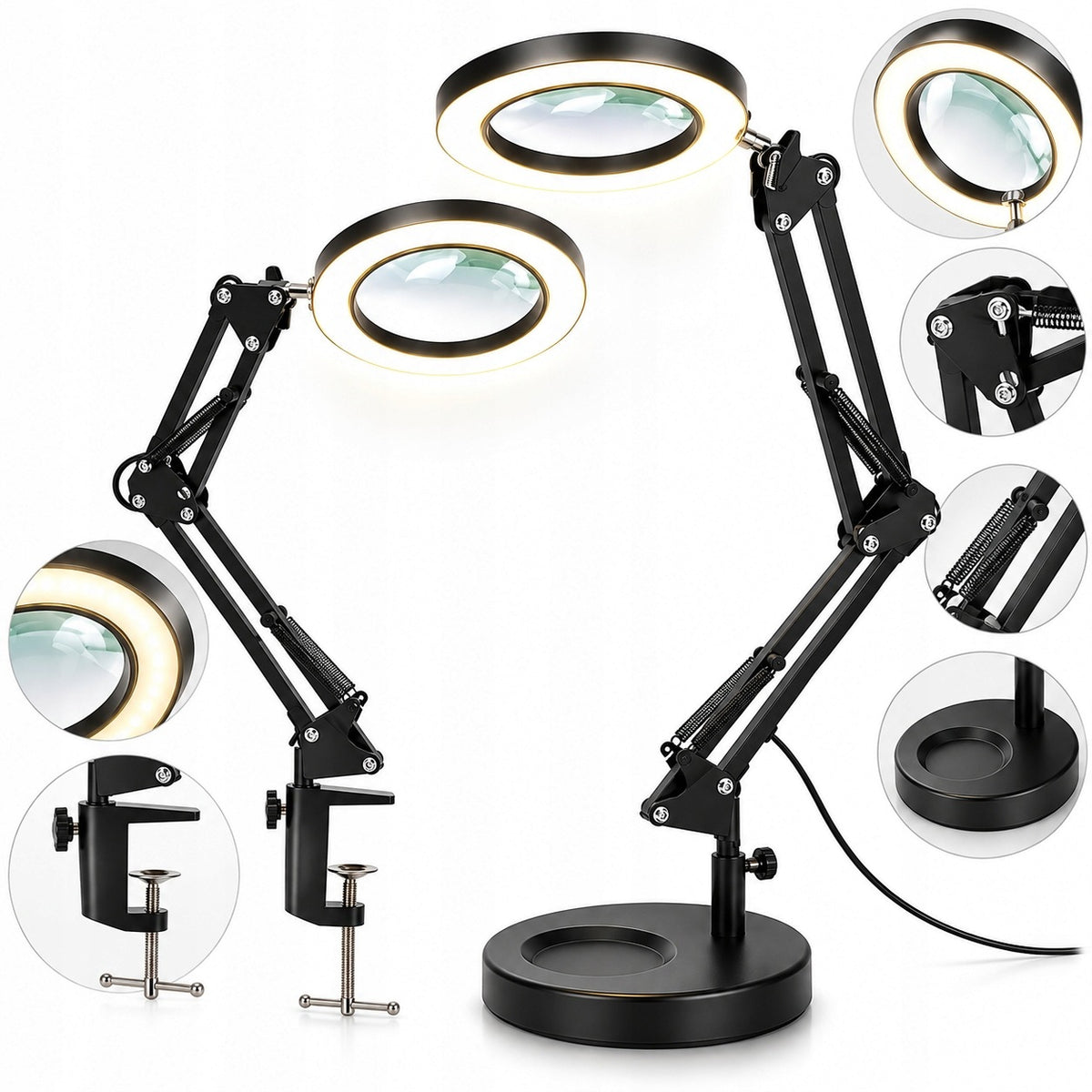 LAMPA Z LUPĄ LED KOSMETYCZNA BIURKOWA 84 LED ZACISK PODSTAWA SOUNIX do manicure i makijażu, stylizacji paznokci