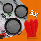 ZESTAW PATELNI ŻELIWNYCH 3szt. PATELNIA ŻELIWNA GRILOWANIA NA OGNISKO IRON3 do piekarnika i kuchenki gazowej, z