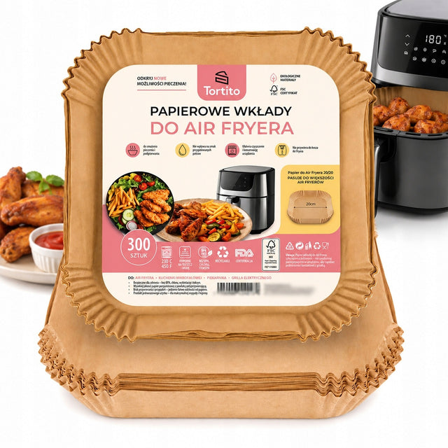 Wkład Air Fryer 300 Szt Papier 20x20cm Wkłady Do Frytkownicy Beztłuszczowej papier do pieczenia 20 cm brązowy 300 szt.