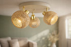 Lampa Sufitowa Żyrandol Rattan Beżowa Boho 3xE27 Regulowana Okrągła Salon do jadalni sypialni kuchni, oprawa wisząca
