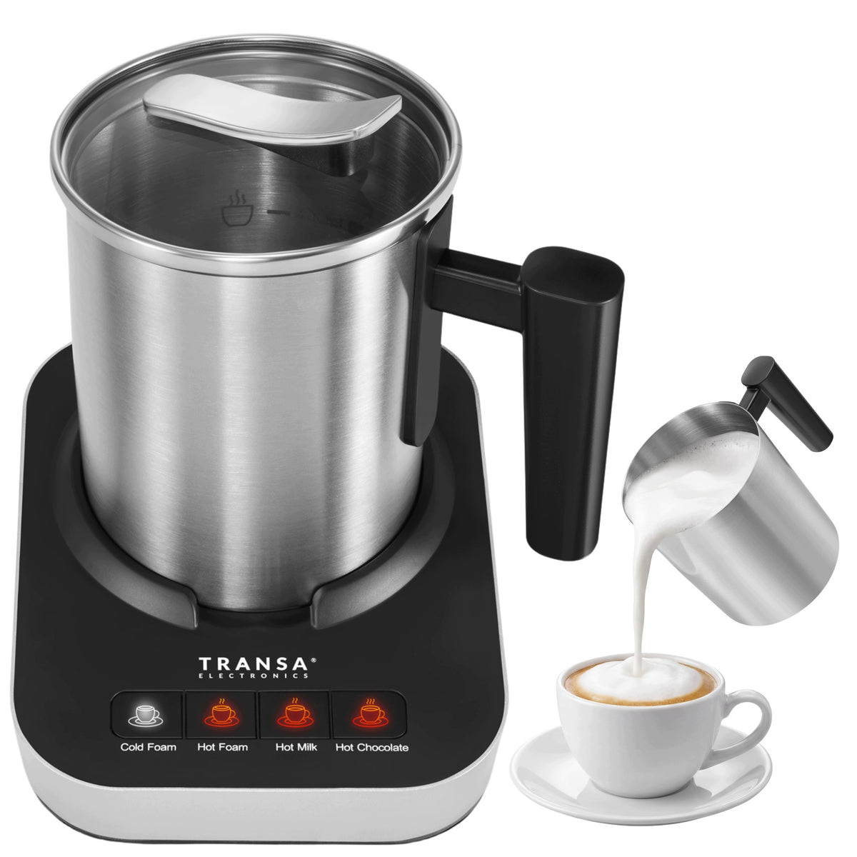 Spieniacz do mleka gorąca czekolada podgrzewacz 4 tryby 4w1 400ml 550W cappuccino latte, pianka na zimno i ciepło