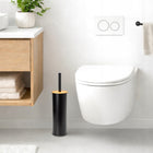 Szczotka do WC łazienki czarna wysoka zamknięta z bambusem loft yoka home toaletowa, metalowa matowa, wolnostojąca