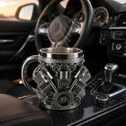Kubek z motywem silnika V8 motor stal 300ml motoryzacyjny dla fana AUT naczynie na kawę i herbatę, upominek dla kierowcy