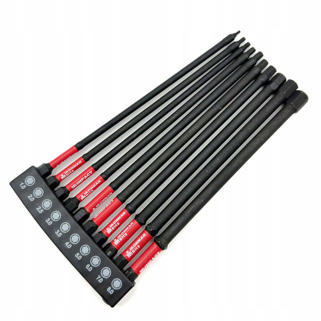 Zestaw 10szt. długie bity imbus HEX magnetyczne / udarowe 1.5-8MM 150mm końcówki sześciokątne do wkrętarki, mocowanie 1/4 cala