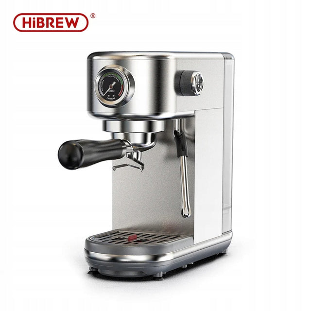 Kolbowy ekspres ciśnieniowy HiBREW H10B 1350 w srebrny do kawy mielonej, maszyna do espresso, 20 bar, zbiornik 1,3 l, bez młynka