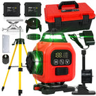 Poziomica laserowa 4D 16 linii laser krzyżowy 360 zestaw + statyw 120cm niwelator budowlany, zielona wiązka, zasięg 30