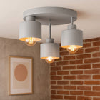 Lampa Sufitowa Żyrandol Plafon 3xE27 Szara Cementowa Urban GrayRoller LOFT oprawa wisząca metalowa 3-punktowa do salonu
