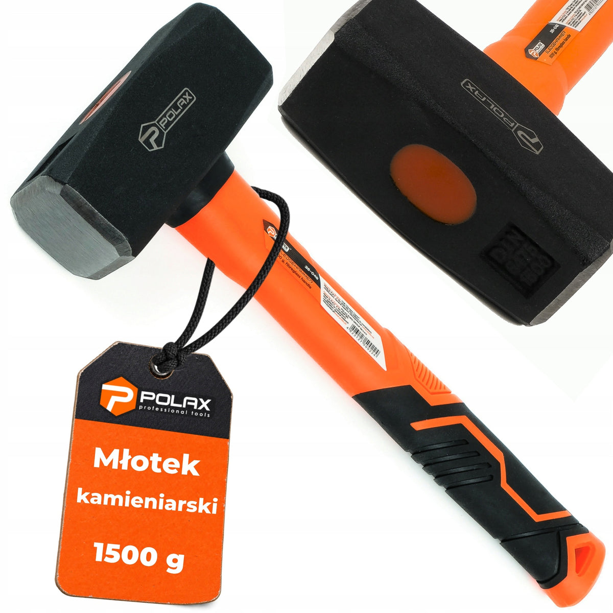 Młotek kamieniarski 1500g obuch stal 45 hartowany trzonek fiberglass Polax do kucia i rozbijania kamienia, robót