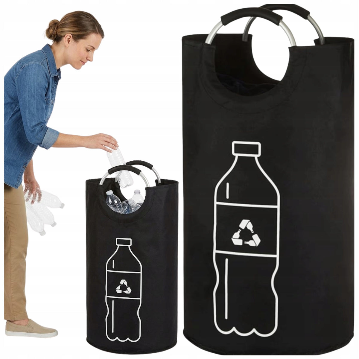 Kosz torba na butelki plastikowe zwrotne kaucyjne puszki składany duży 82l worek do recyklingu opakowań, pojemnik