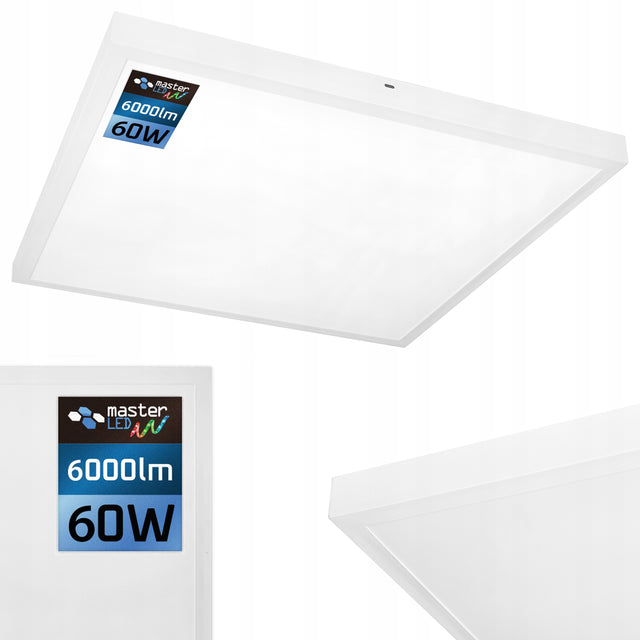 Panel LED Natynkowy 60W Biały 60x60cm Plafon Lampa Sufitowa Kwadrat oprawa do salonu i biura, neutralna barwa, zintegrowane źródło światła