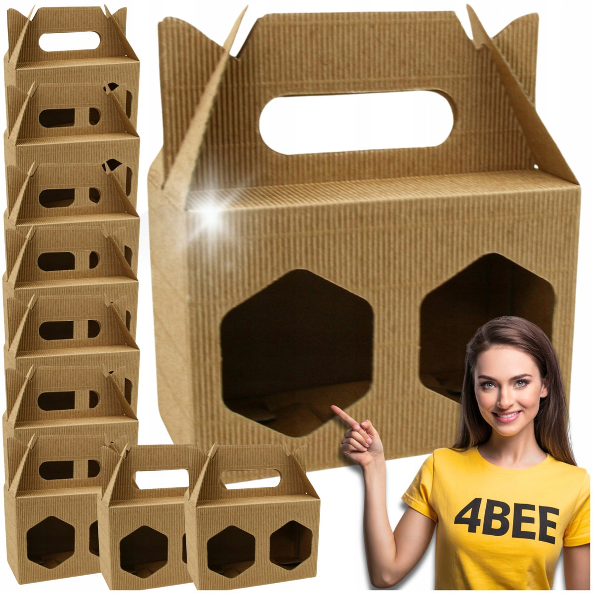 Komplet 10 sztuk Opakowań z rączką na 2 miody 2x430ml z tektury falistej pudełko tektura